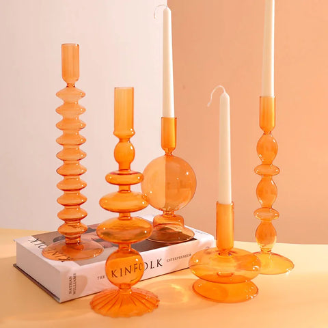 Glass Candle Holders ::: Orange