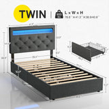 Twin Size Bed Frame with LED Lights and Charging Station