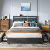 Twin Size Bed Frame with LED Lights and Charging Station