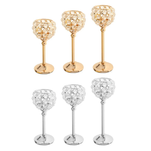 Golden Crystal Bowl Candle Holders