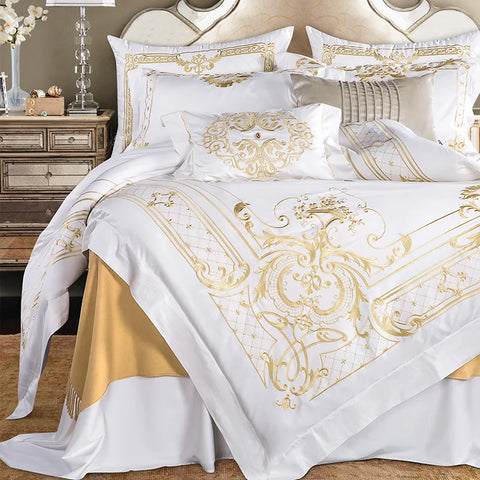 White Egyptian Cotton Bedding Gold Accent